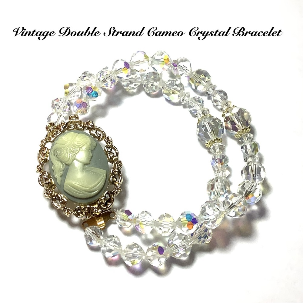 🆕Vintage Double Strand Cameo Crystal Bracelet